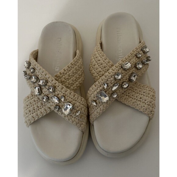 Nila & Nila Woven Rhinestone Platform Slide Sandals W Size EU 39  US 8 Offwhite - Picture 2 of 9